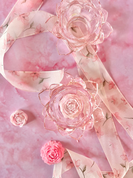Bougeoirs fleurs roses
