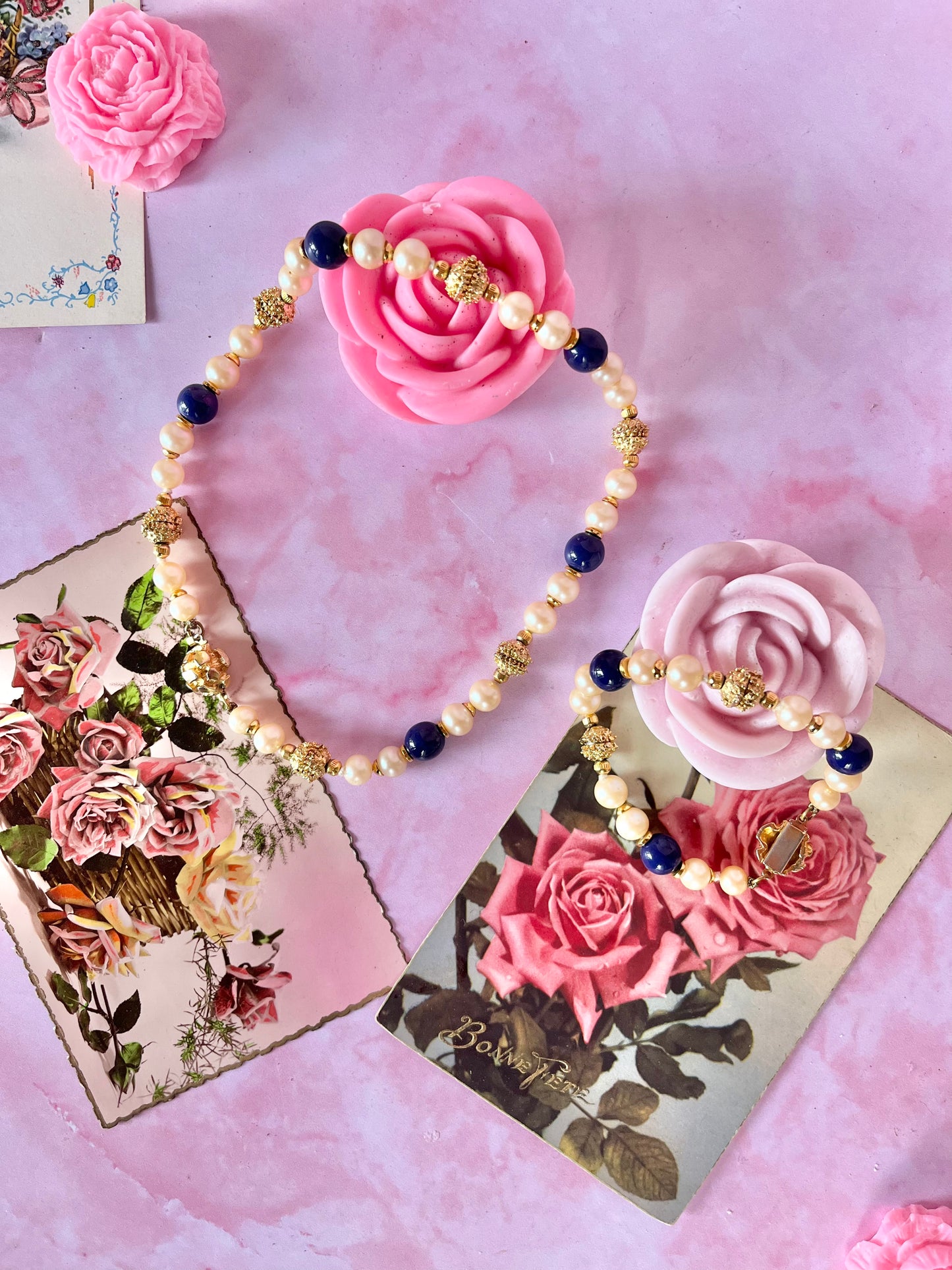Parure collier et bracelet de perles