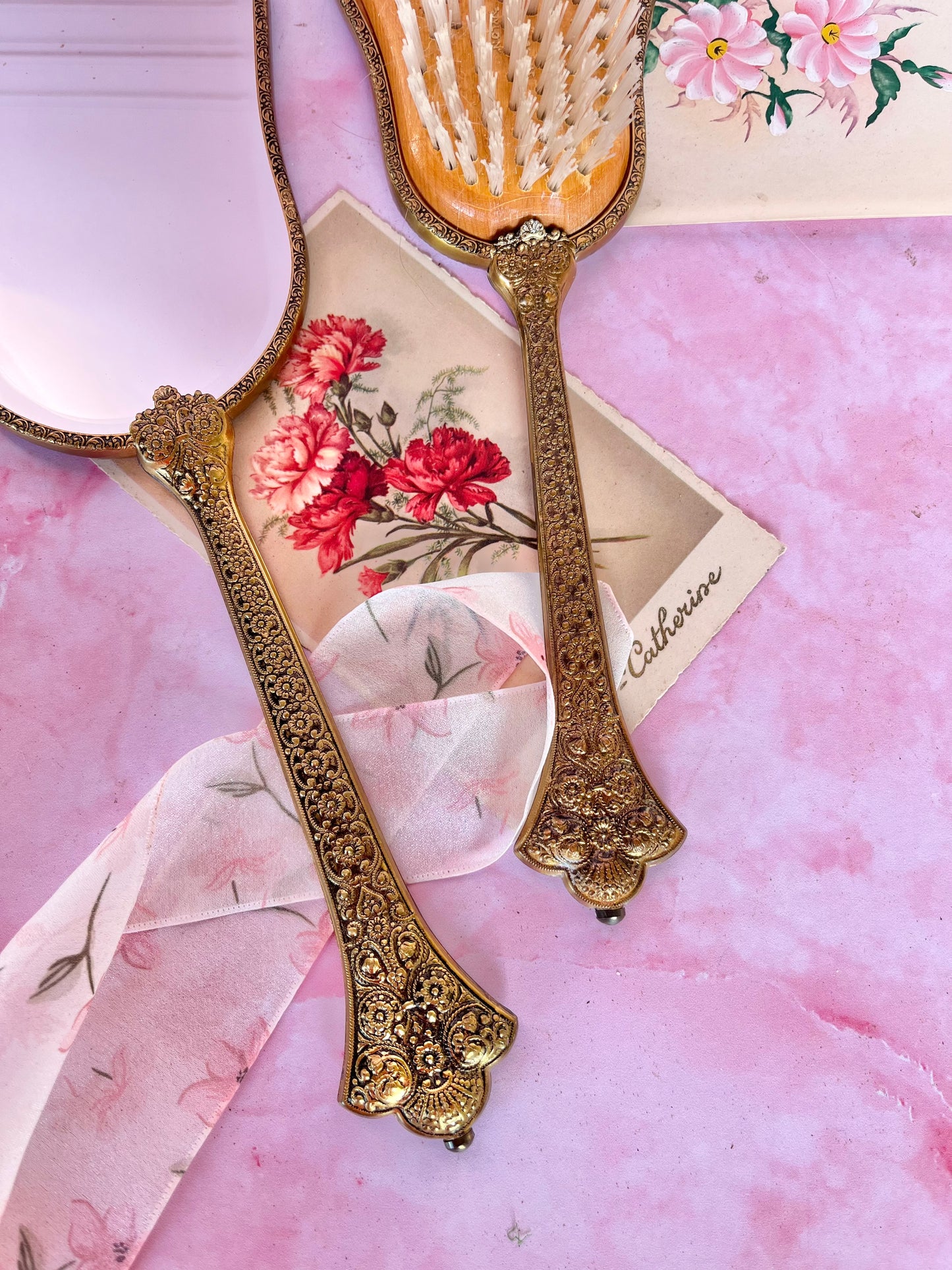 Miroir et brosse laiton