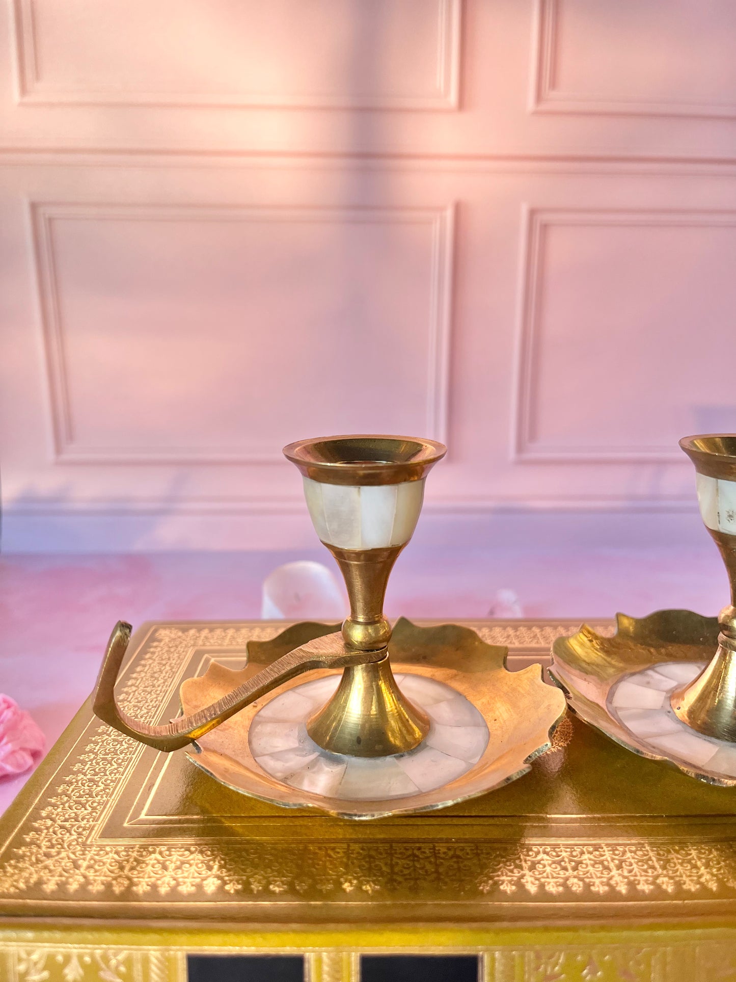 Bougeoirs nacre et laiton (2)