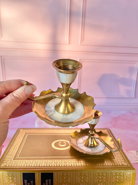 Bougeoirs nacre et laiton (2)