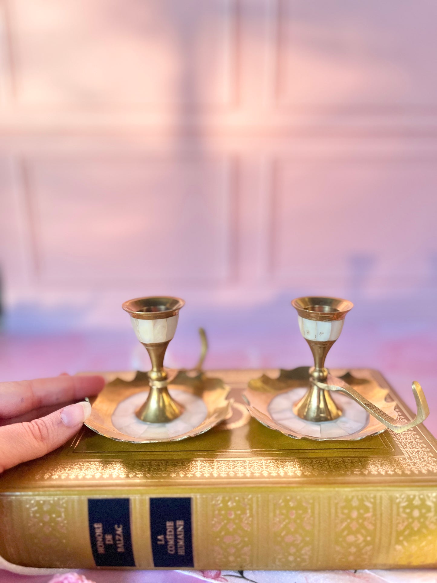 Bougeoirs nacre et laiton (2)