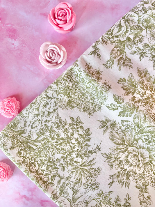 Tissu nappe Toile de Jouy vert