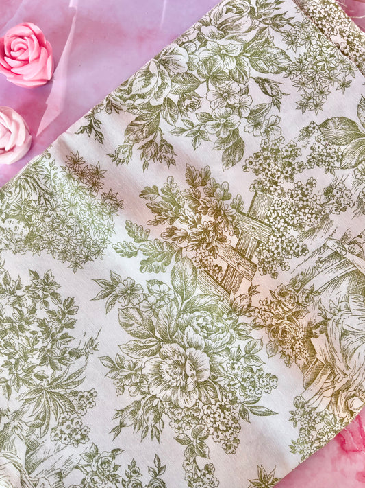 Tissu nappe Toile de Jouy vert