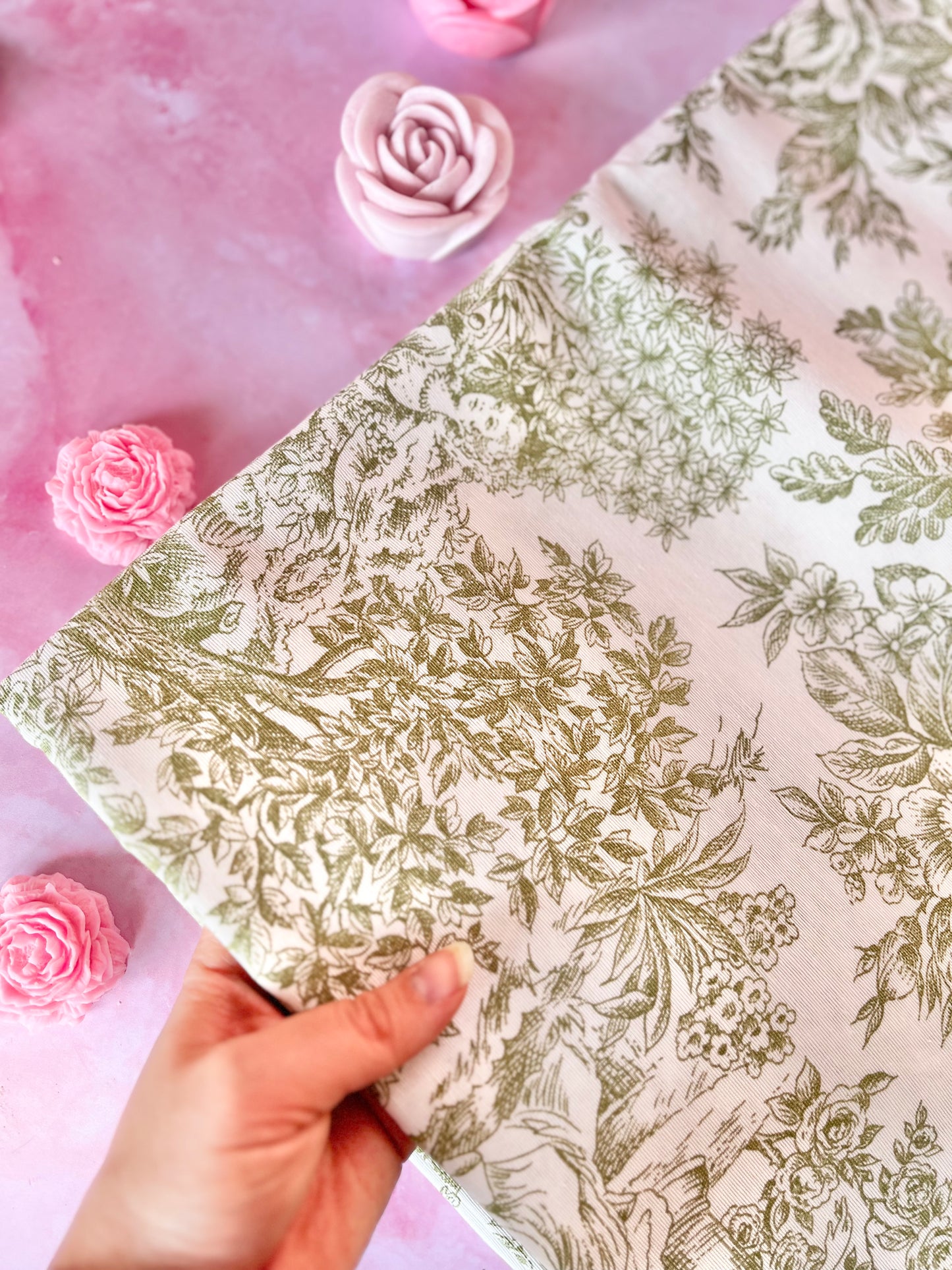Tissu nappe Toile de Jouy vert