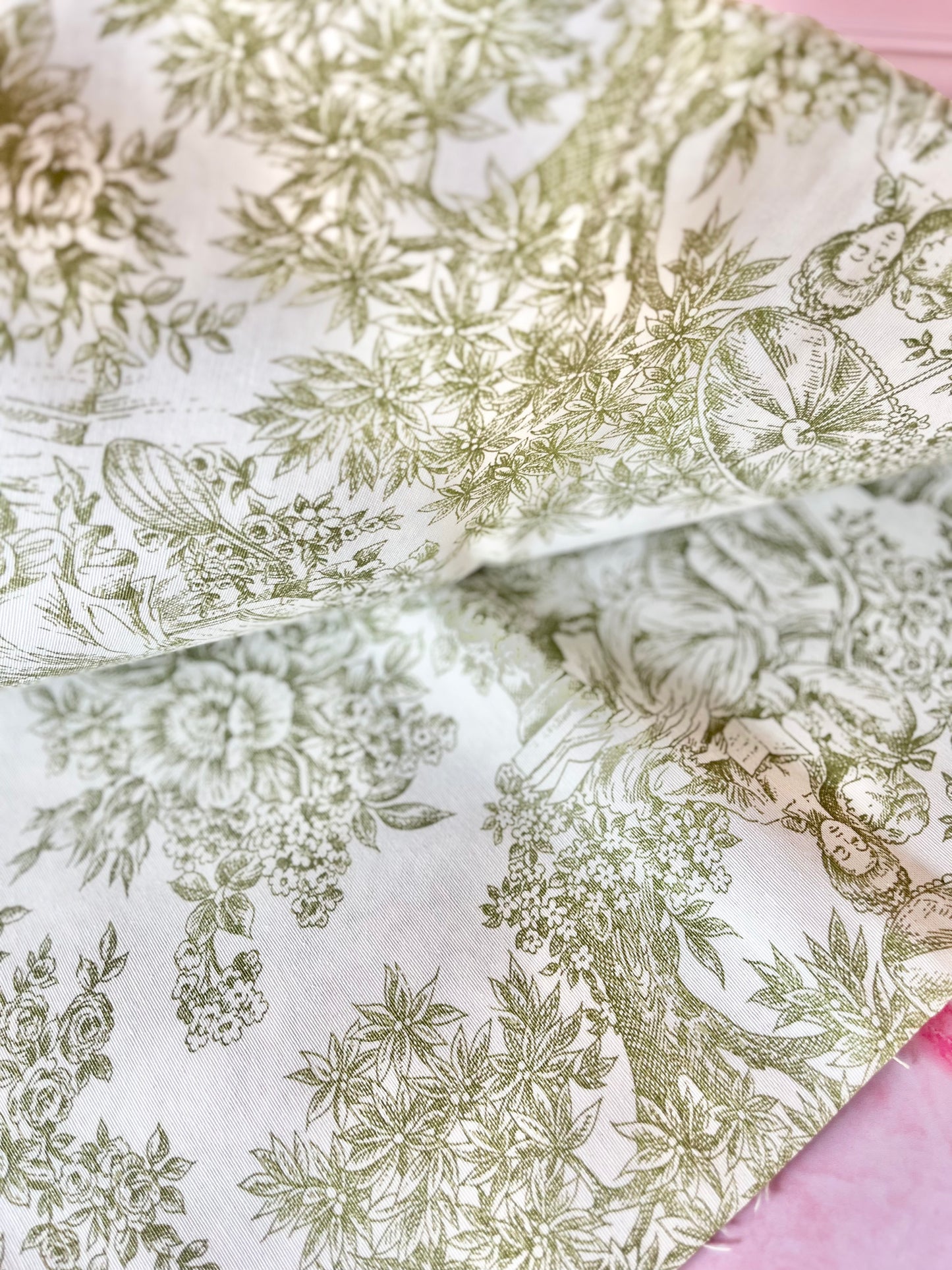 Tissu nappe Toile de Jouy vert