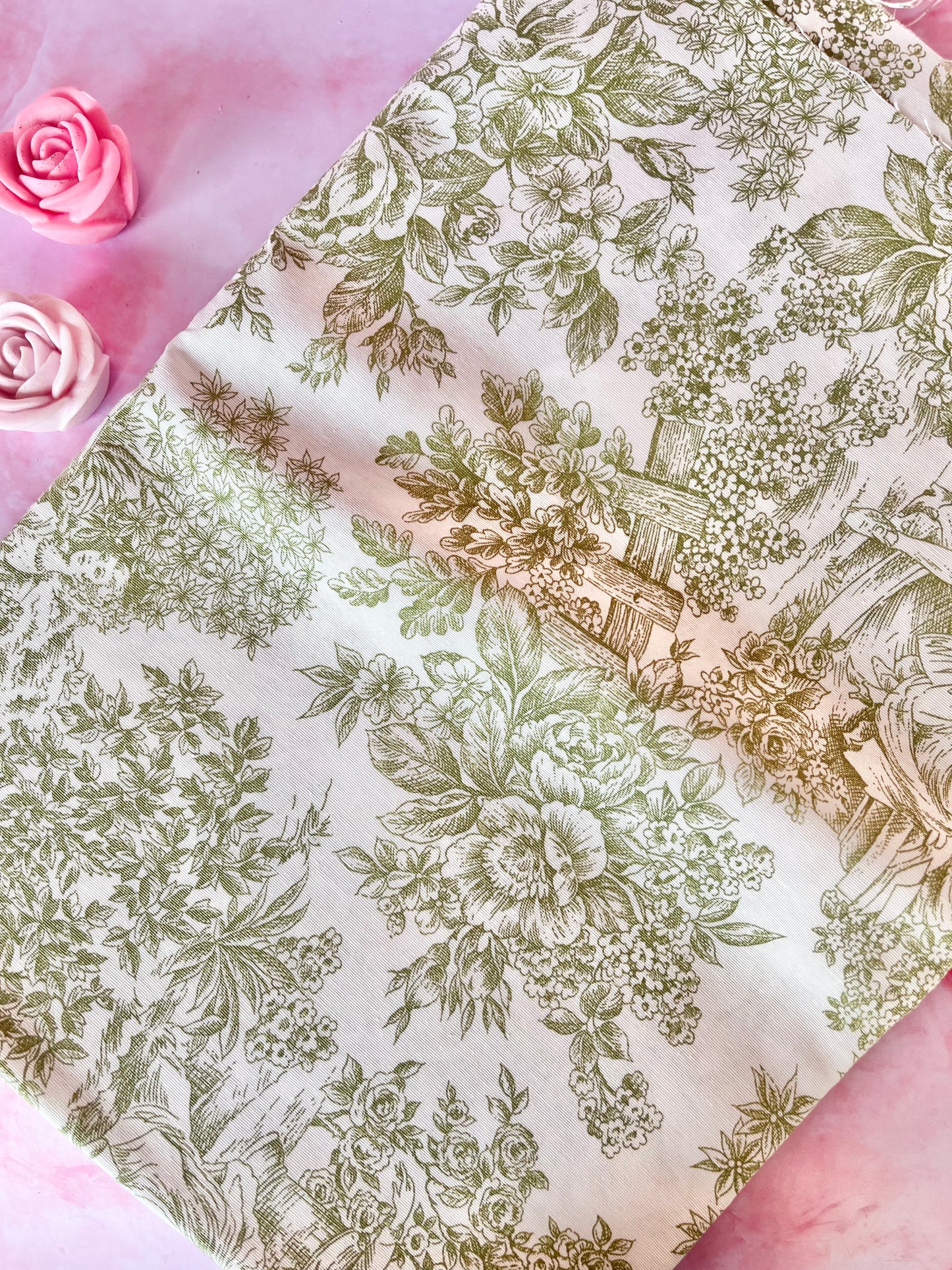 Tissu nappe Toile de Jouy vert