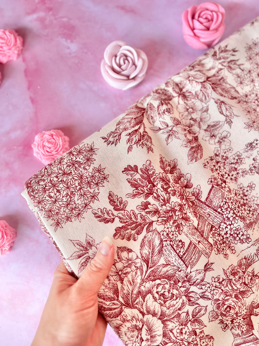 Tissu nappe Toile de Jouy rouge bordeaux