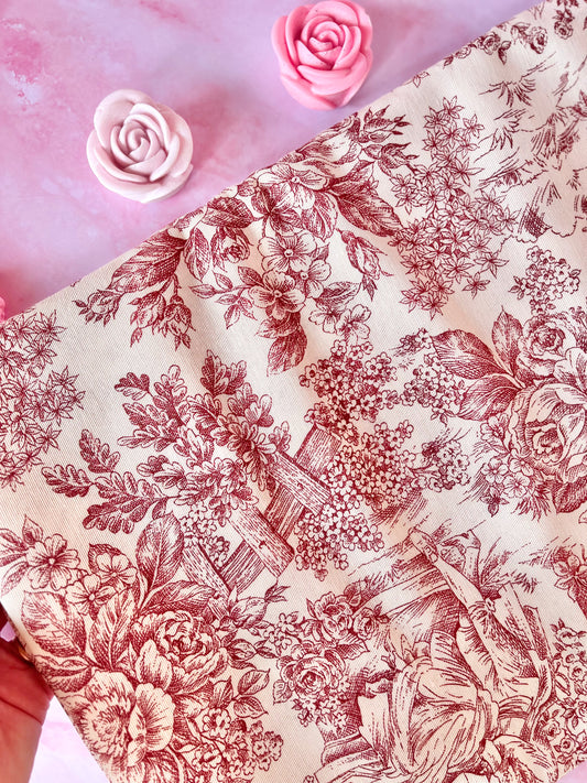 Tissu nappe Toile de Jouy rouge bordeaux