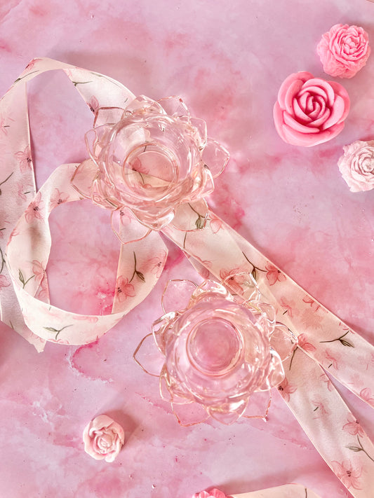 Bougeoirs fleurs roses