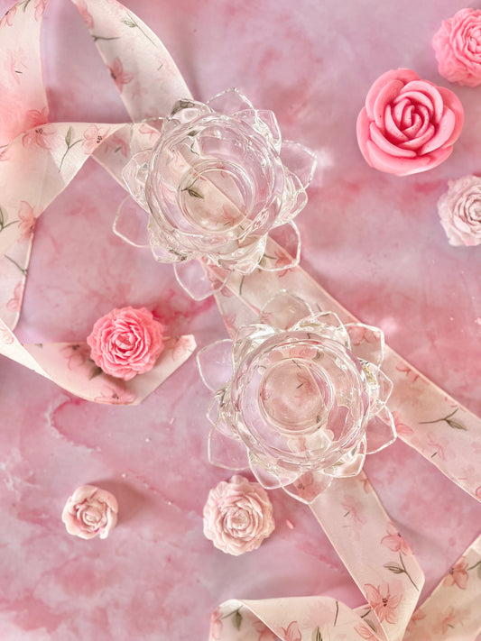 Bougeoirs fleurs transparents