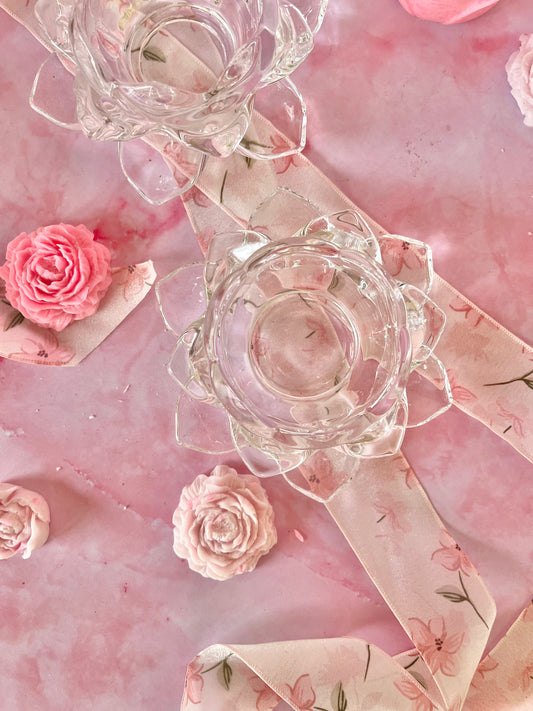 Bougeoirs fleurs transparents