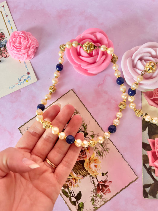 Parure collier et bracelet de perles