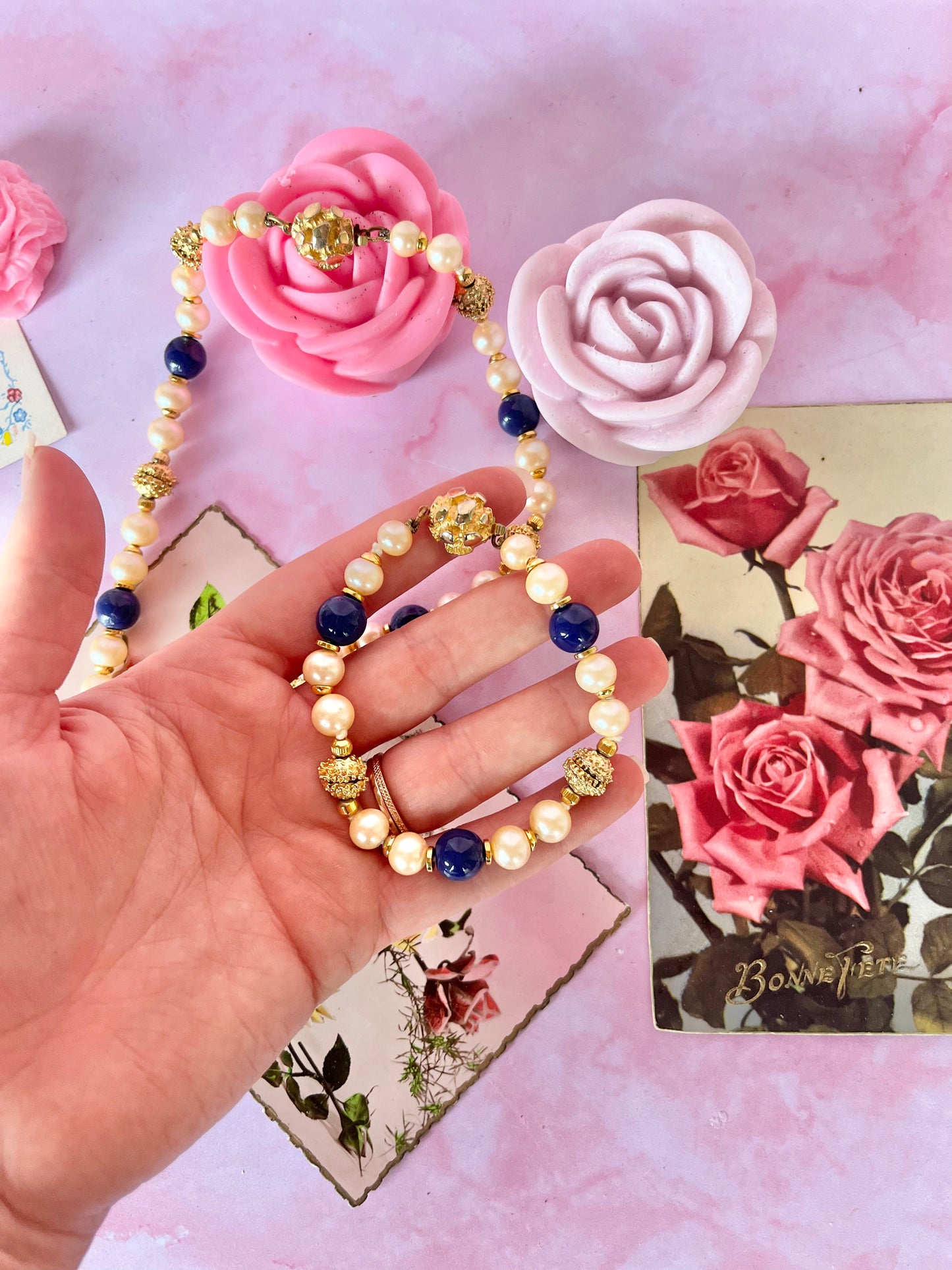 Parure collier et bracelet de perles